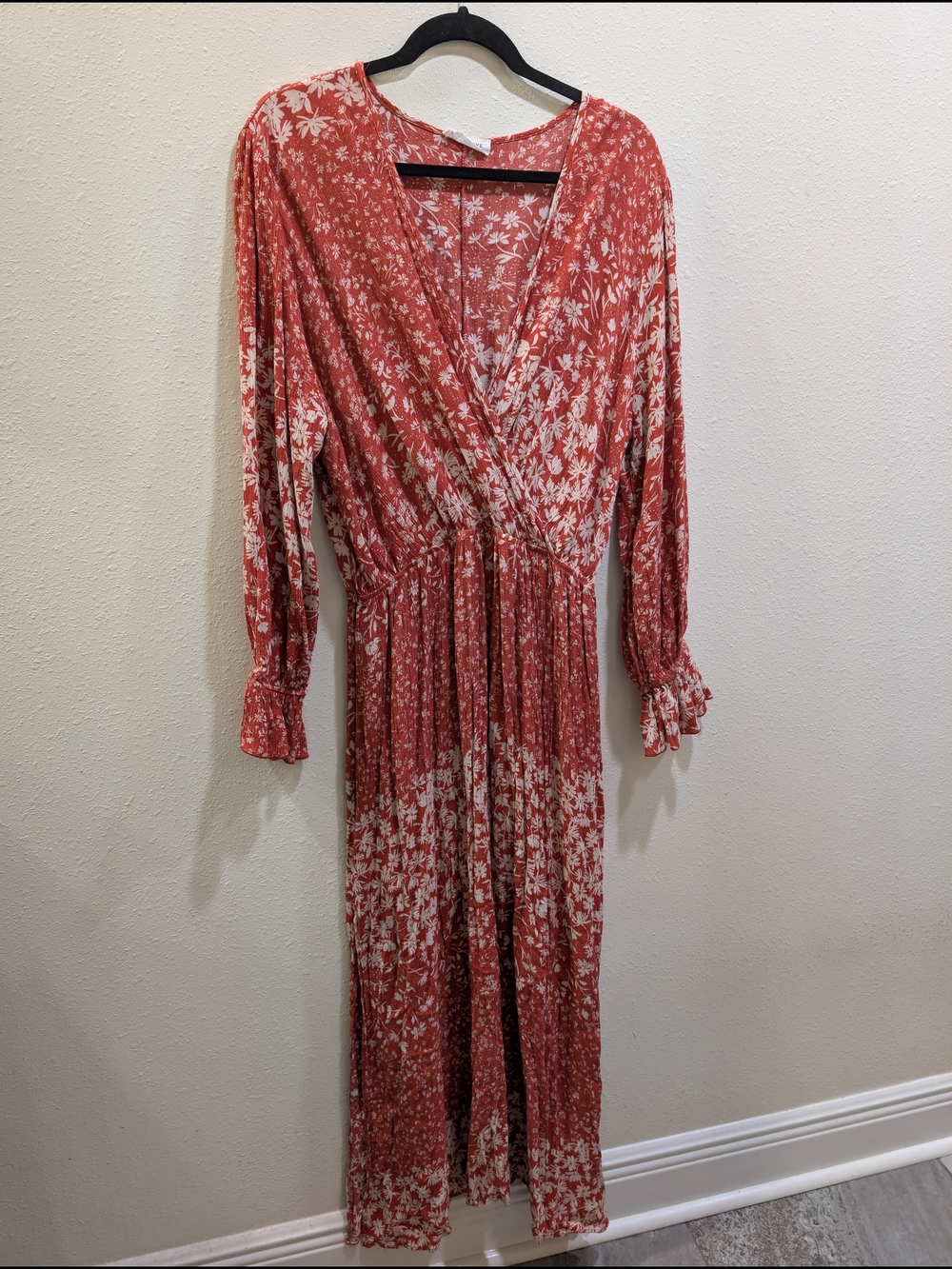 Floral Long Sleeve Maxi Dress - Rust